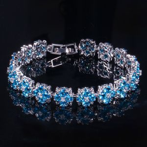 Ins Handmade Espumante Pulseiras de Casamento Jóias de Luxo 18K Branco Ouro Preenchimento Pêra Corte Multi Cor 5A Zircão Cúbico CZ Diamante Flor Mulheres Festa Bangle Presente