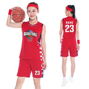 Anpassbares Damen-Basketball-Trikot-Set, Polyester, High-School-College-Shirt, atmungsaktive Uniformen für Mädchen 240306