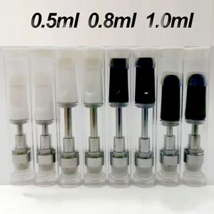 VAPE-patroner 1 ml 0,8 ml 0,5 ml Atomisatorer PVC-rör Förpackning Tjocka oljevagnar Tom platt skruv i spetsen Keramisk spole 2mm 4 hål 510 Tråd Atomizer Glass Tanks E-cigarett