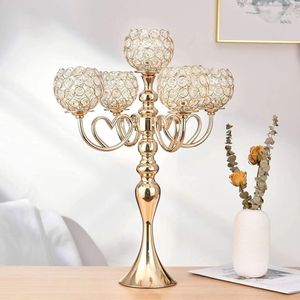 5 Heads Candlestick Metal Crystal Candle Holders Bowl Candelabra Table Centerpieces For Wedding Decorations