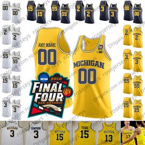 Michigan Wolverines 2020 Camisa de basquete Branco / Amarelo / Azul Marinho 2 Isaiah Livers 3 Zavier Simpson 15 Jon Teske 55 Eli Brooks