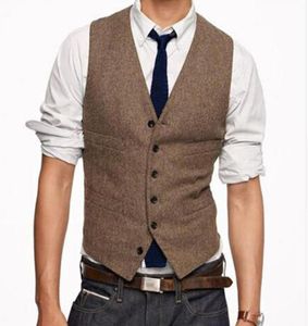 Tweed Men Suit Vest 2018 Khaki Formal Dress Suit Vest Woolen Fashion Slim Fit Waistcoat Ny ankomst 20191938133