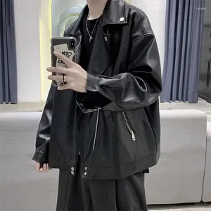 Jaquetas masculinas outono kpop moda estilo harajuku fino ajuste topos soltos todos os jogos casual apel jaqueta bolsos sólido zíper manga longa outerwear