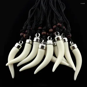 Pendant Necklaces LOT 12pcs Imitation Yak Bone Wolf Tooth Necklace Acrylic Elephant Teeth Amulet Men Women's Jewelry MN580