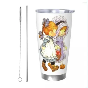 Tumblers Sarah Kay Cartoon Insulated Tumbler With Straws Kawaii Girl Vacuum Coffee Mugs Outdoor Travel Thermos Bottle Cup 20oz