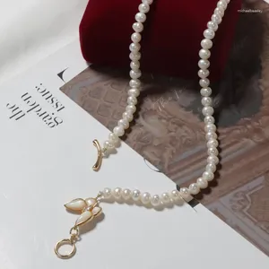 Anhänger Natürliche Süßwasserperlen Halsketten Schmetterling Charme OT Schnalle Kette Choker Halskette 5-6mm Perle Luxus Elegante Frauen schmuck