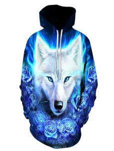 whole Sweatshirts Men039s 3D White Wolf Printed Hooded Pocket Pullover Hoody Fashion Hooded Men039s Hoodies Ypf7849417556