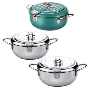 Pans Japanese Tempura Deep Frying Pot With Lid Stainless Steel Kitchen Fryer Pan Cookware 20cm 24cm2845