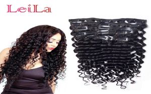 Clip di capelli vergini nelle estensioni dei capelli Onda profonda Ricci 70120g Testa piena indiana 7 pezzi Un set di trama di capelli Vendita5244029