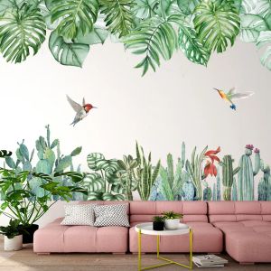 Klistermärken tropiska gröna blad vägg klistermärke dekoration sovrum vardagsrum bakgrund väggdekorativ vinylkonst dekaler nordisk heminredning