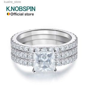 Pierścienie klastra Knobspin 4.6CT D VVS1 Księżniczka Cut wszystkie pierścienie moissanitowe dla kobiet Solid S925 Srebrne zaręczyny Wedding Lab Diamond Band L240315