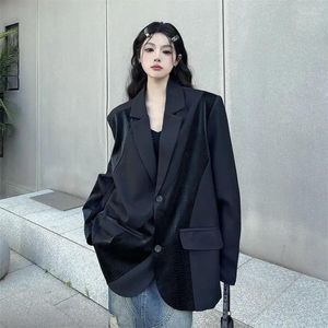 Garnitury damskie bezkdg wiosna jesienna punkowa czarna skórzana kurtka Koreańska vintage streetwear blezer luźna powłoka