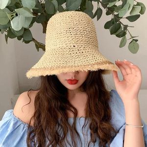 Basker kvinnor halm kinesisk hatt uv skydd sol visir strand visorer hopfällbara sommarhattar