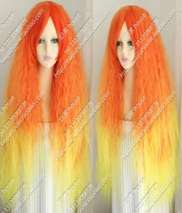 Yeni yüksek kaliteli moda resmi harajuku cos peruk yeni seksi uzun turuncu gradyan sarı cosplay mısır peruk saç9894600