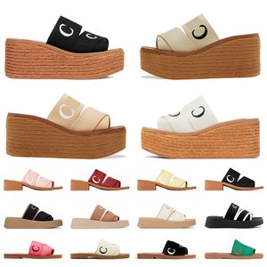 Luxury Wedge Espadrille Woody Flat Mule Designer Sandals Women Linen Platform Slides Mila Beige White Black Pink Slippers High Heels Sandale Sliders Loafers Shoes