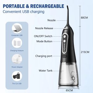 Irrigatore orale USB Ricaricabile Acqua Flosser Portatile Dentale Getto D'acqua 300ML Serbatoio di Acqua Impermeabile Detergente Per L'igiene Orale