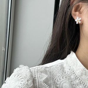 Studörhängen Panjbj 925 Stamp Silver Color Pearl Earring For Women Girl Flower Texture Fashion Jewelry Birthday Present