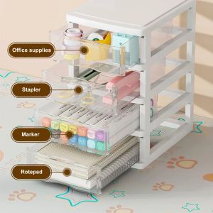 Gavetas mini organizador de armazenamento de mesa gavetas com adesivos aleatórios dos desenhos animados entalhado puxar alça para material de escritório canetas gel lápis