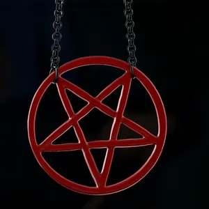 Kolye Kolyeleri Moda Ters Siyah ve Kırmızı Pentagram Şeytan Sembolü Kolye Unisex Muska Takı