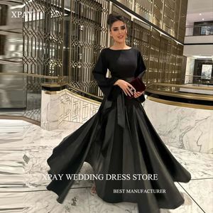 XPAY Simple Black Evening Dresses Saudi Arabic Women Long Sleeves ONeck Dubai Prom Gowns Formal Party Night Event Dress 240402
