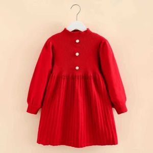 Girl's Dresses 2023 winter warmth 3 4 5 6 7 8 9 10 12 years Christmas new year princess birthday red knitted dress for little kids girls 240315
