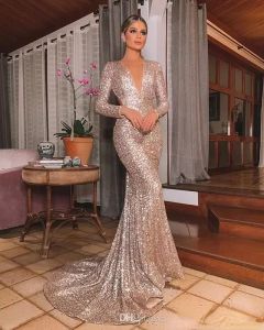 Vestido de noite dourado, longo, brilhante, pescoço aberto, alças elegantes, lantejoulas, sereia, maxi vestido de festa de baile, robe abendkleider