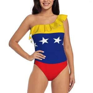 Damen-Bademode, Flagge von Venezuela, One-Shoulder-Rüschen-Badeanzug, bedruckt, weibliches Stück, Monokini-Badeanzug