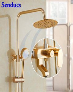 Senducs Space Aluminum Shower Set for Fashion Golden Shwoer System Rain Top Shower Faucet Qualtiy Brushed Gold Bathroom Washing Se3002796