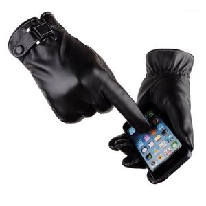 Five Fingers Gloves Men Driving Winter Warm Cashmere Full Finger Leather Touch Screen Mittens Outdoor Ski Cycling Thermal Waterpro275t