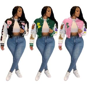 Novas roupas de outono casual impressão feminina varsity streetwear esporte letterman jaqueta de beisebol casaco 44