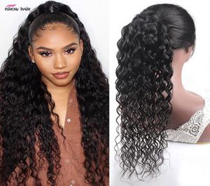 Ishow 828 Zoll Körperwelle Echthaar Extensions Tressen Pferdeschwanz Yaki Gerade Afro Kinky Curly JC Pferdeschwanz für Frauen jeden Alters Natur7005663