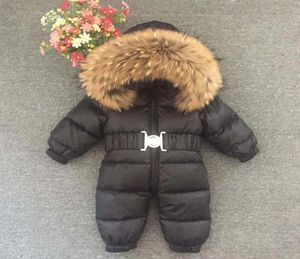 Bebê recém-nascido meninas casaco de inverno pele real para baixo macacão meninos infantil onesie snowsuit skisuit crianças catsuit 15 anos157a4953413