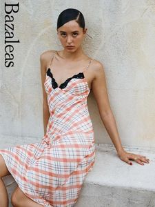 Lässige Kleider Sommerkleid Elegant Plaid Print Damen Slim Midi Strandurlaub Vestidos Sexy Schwarze Spitze