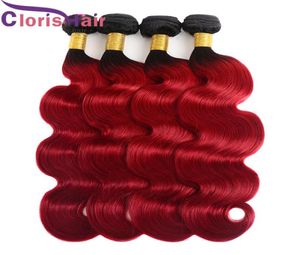 Ombre 1b Kırmızı Vücut Dalga Saç Dokuma 3pcs İki Ton Kırmızı Brazillian Bakire İnsan Saç Uzantıları Ucuz Dalgalı Koyu Kök Kırmızı Ombre Bundle7587048