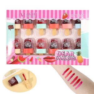 1 Box Cute Lip Gloss Ice Cream Design Liquid Lipsticks Set Waterproof Lip Tint Långvarig Makeup Red Cosmetic Face Makeup 240311