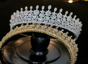 Lujo CZ Wedding Gold Silver Crown Accesorios para el cabello Joyeria de boda Tocado Novia Corona feminina Conjunto de diseno3534901