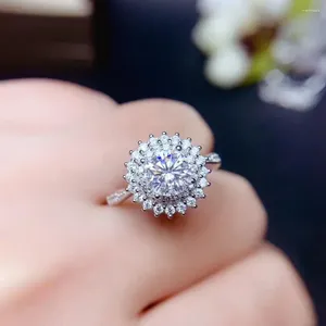 Anelli a grappolo USPS Dropship 1CT Moissanite naturale Anello solitario in argento sterling 925 per le donne Gioielli da sposa rotondi Certificato offerto