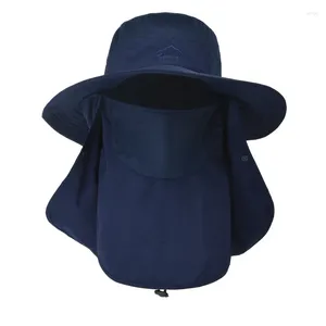 Berets Summer Large Brimmed Sun Hat With Integrated Face Mask For Outdoor Fishing Tea Picking Riding