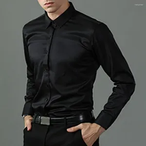 Camisas casuais masculinas homens commuting camisa slim fit cor sólida negócios elásticos com colarinho de abertura para formal