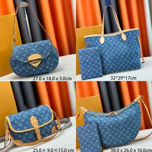 Denim designer Tote Bag for women denim blue luxury handbag classic vintage cross body Hobo Shoulder Bags leather handle messenger purse