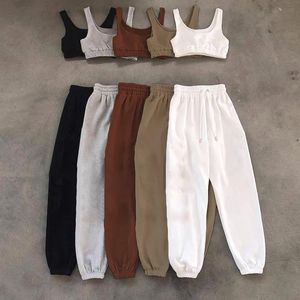 European and American style solid color slim fit small tank top for women loose and slim, high waist long legs tied feet Harlan pants two-piece set