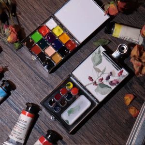 Number Literary Style Watercolor Pigment Packaging Iron Box Portable Color Palette Art Painting Tools Outdoor Sketching Supplies