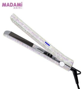 Madami Shine Hair Straightener Flat Iron Hand Made Crystal Diamond With LCD Display Sparkling Rhinestones Titanium Plate Iron2761170