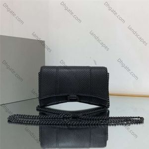 2024 Designer Luxury Womens Hourglass Handle Shoulder Black Leather Embossed Chain Wallet 656050 Best Quality