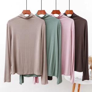 여성 가을 ​​겨울 바닥 Tshirt Turtleneck 긴 슬리브 셔츠 캐주얼 티 셔츠 솔리드 슬림 기본 티 언더 셔 240315