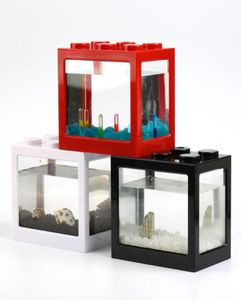 Creative Home Aquarium Fish Tank Mini Goldfish Jar White Building Block Preposition Cylinder Landscape7931246