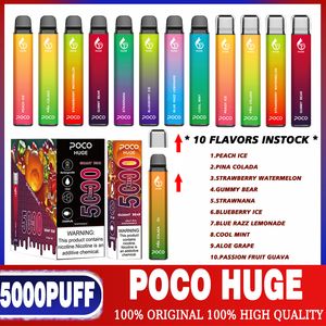 Dos EUA Cigarro Eletrônico Bobina de Malha Original 5000 baforadas Poco Enorme Cartucho de Caneta Vape Descartável Recarregável 15ML 10 Cor Dispositivo Vapor Pen Vaporizador Ouff 7000