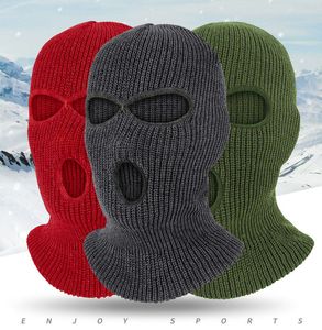 Heißer Verkauf Unisex Balaclava Full Cover Stil Ski Maske Hut 3 Löcher Winter Hut Taktische Winddicht Rippen Stricken Beanie Winter warme Mütze