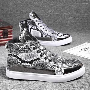 Sapatos casuais prata cobra couro masculino marca tênis na moda zíperes design masculino vulcanizado glitter alto topo