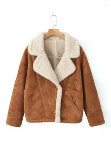 Cappotto in pelle da donna autunno inverno donna retrò in pelliccia sintetica di agnello streetwear giacca calda monopetto vintage femminile